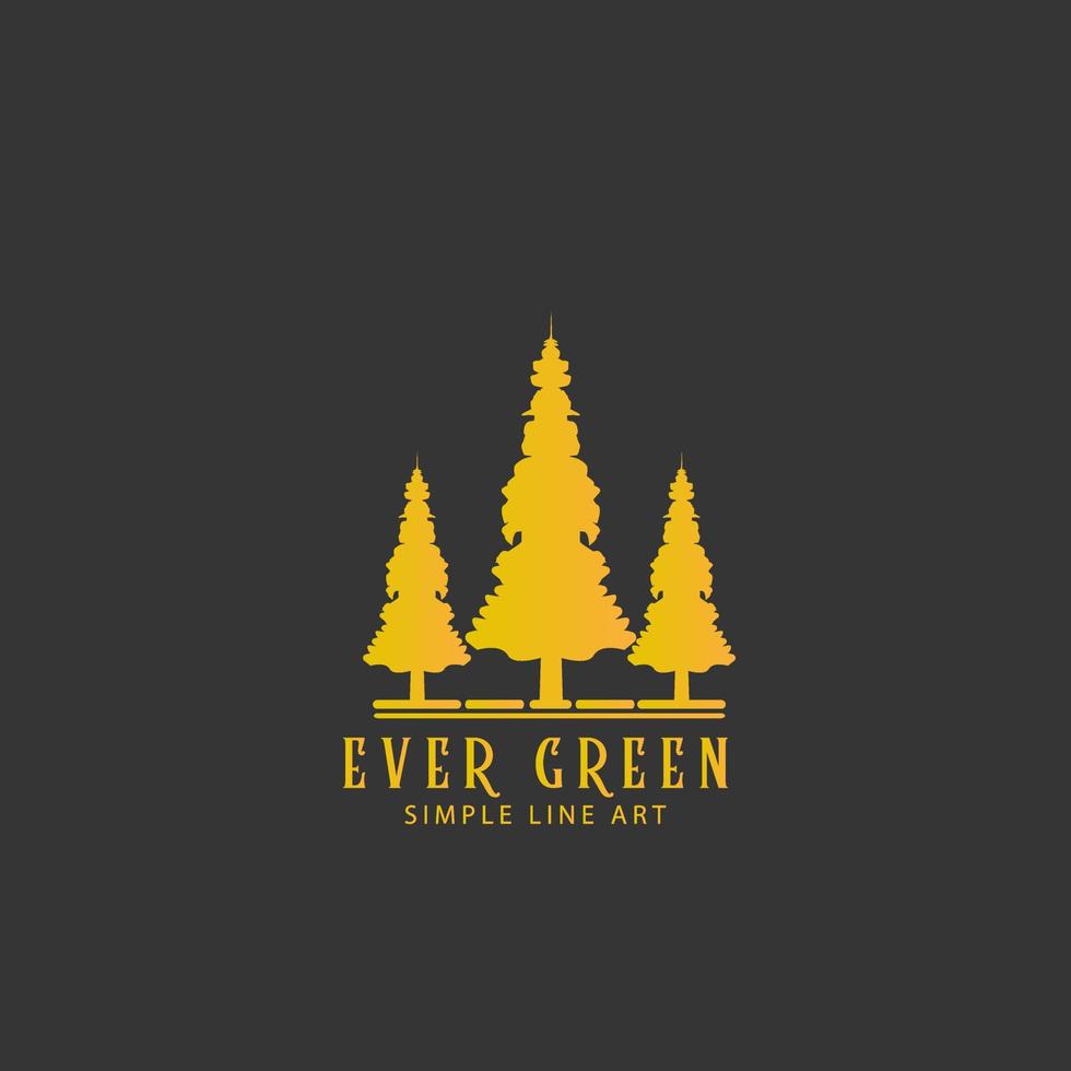 pine pine tree three lines vector logo, with elegant gold color. suitable for use for company logos etc