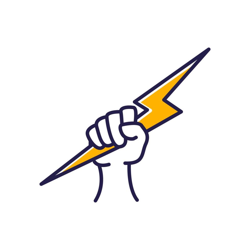 hand line holding thunderbolt logo symbol vector icon graphic design
