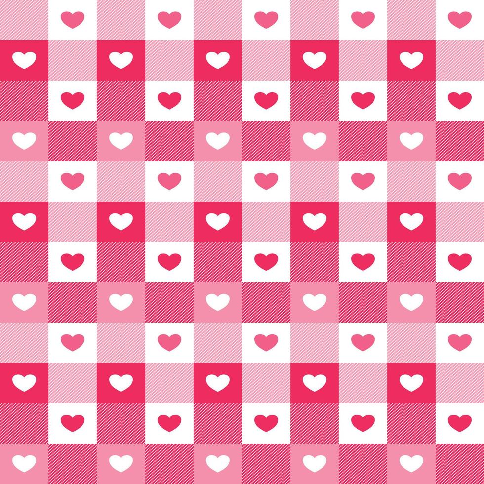 Vector - Abstract seamless pattern of pink checkered and white heart. Beautiful image. Can be use for print, paper, wrapping, fabric, tablecloth. Valentines, wedding.
