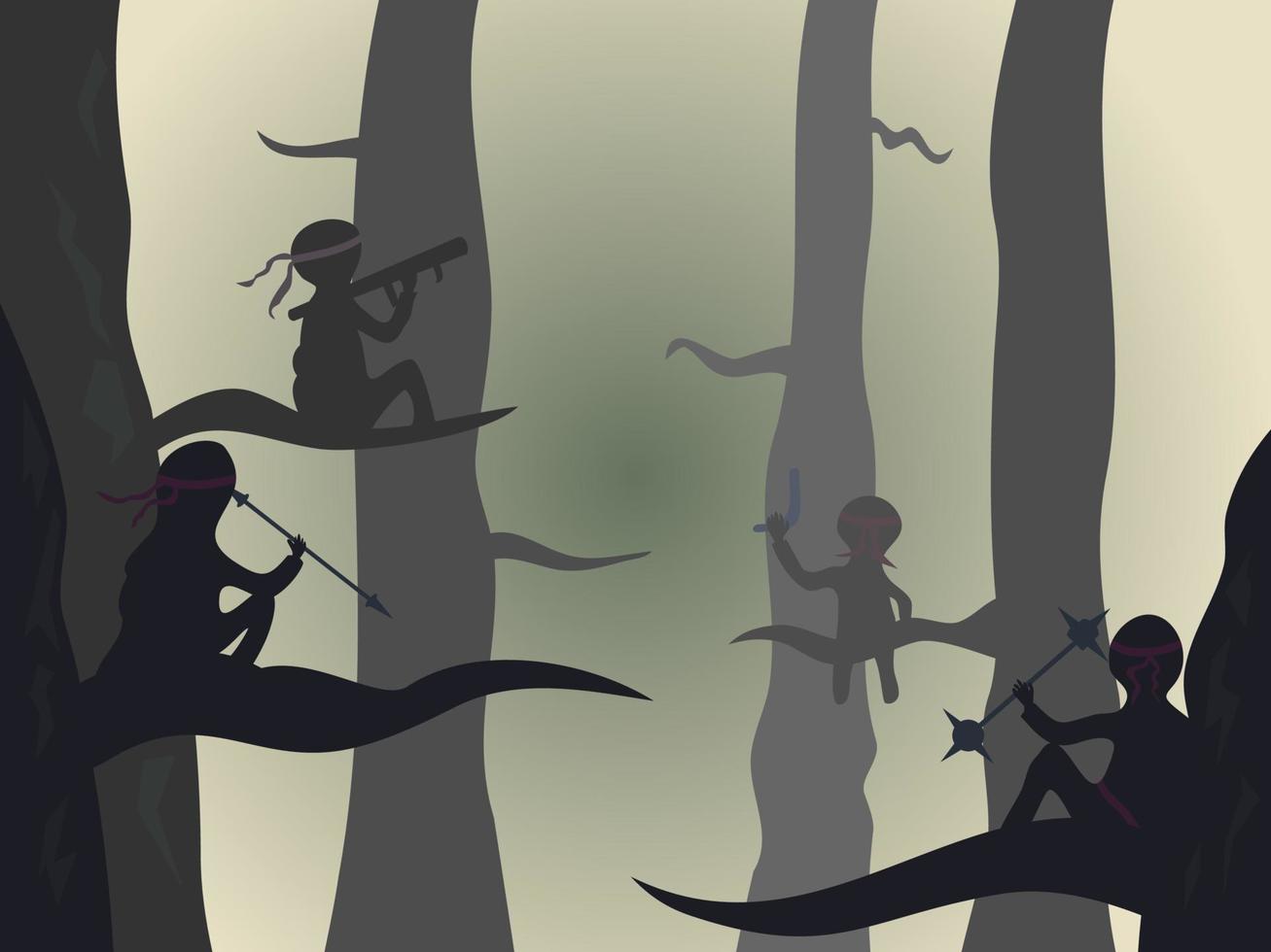 the activity of assassins in the foggy forest vector