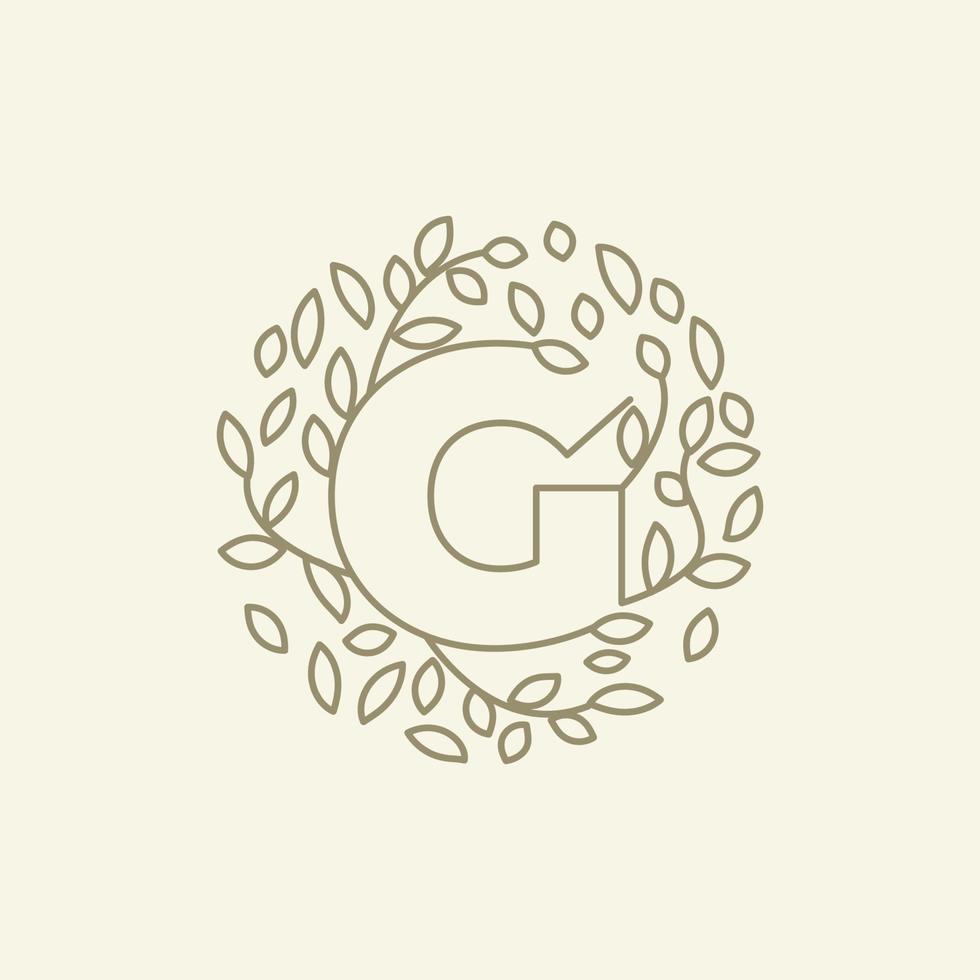 initial G or letter G with leaf plant ornament on circle luxury modern logo vector icon illustration design