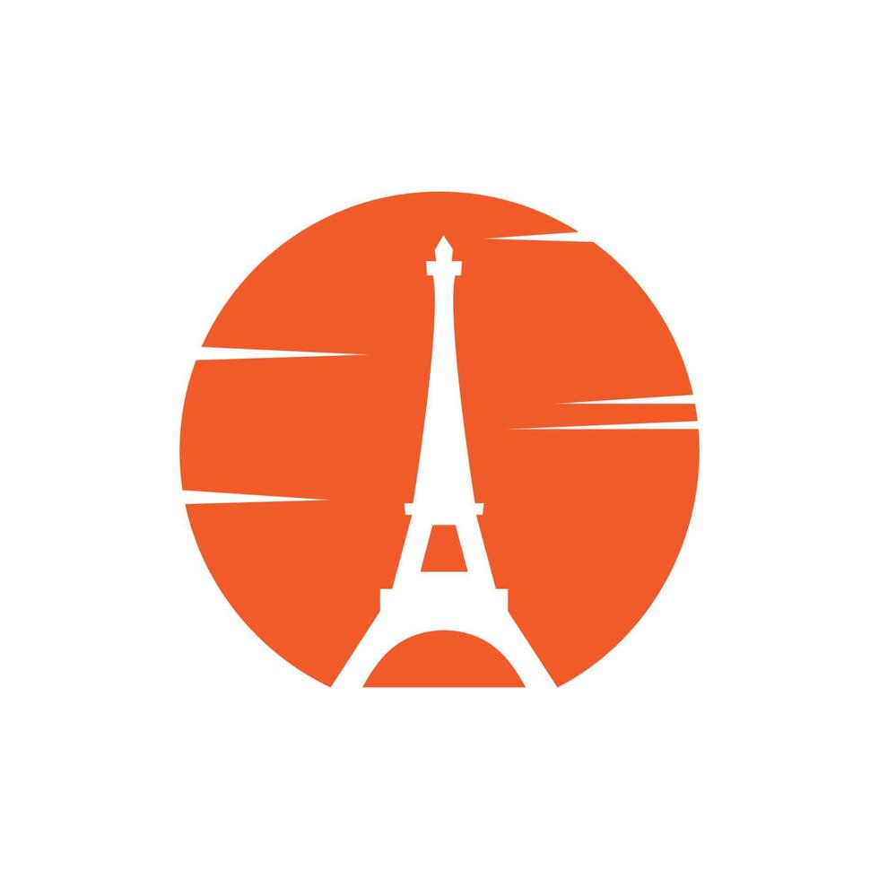 diseño del logotipo de la vista de la puesta de sol de la torre eiffel de parís vector