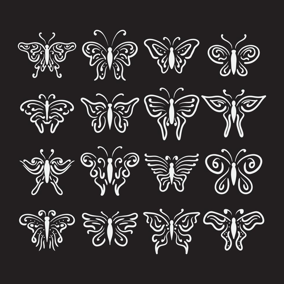 Set butterfly drawing illustration. vector