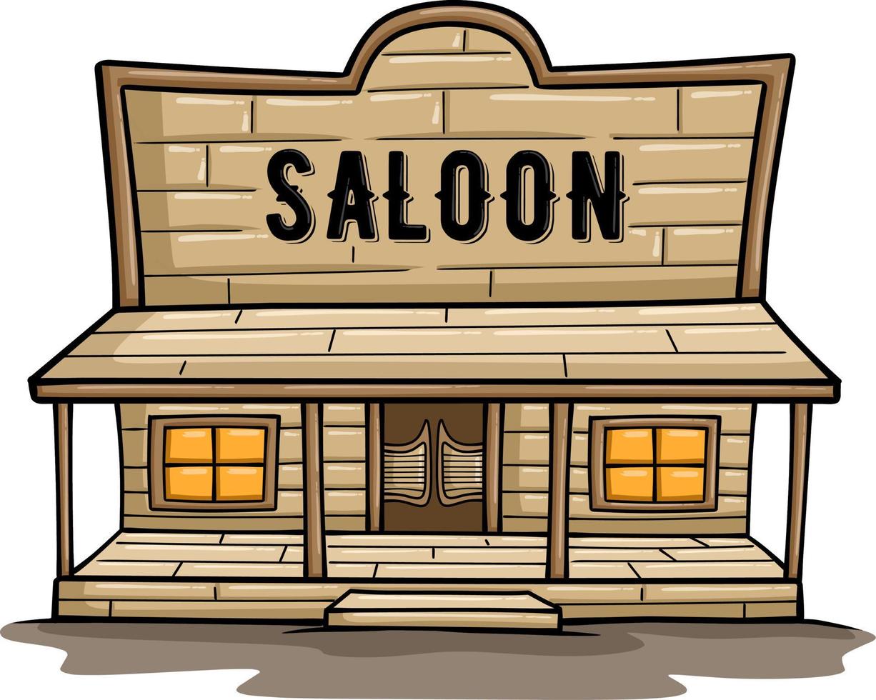 Wild west saloon. Cowboy and western, old building town, sheriff vector illustration