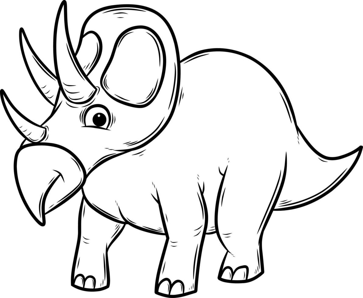 divertido triceratops dinosaurio animal personaje dibujos animados ilustración imagen aislada página para colorear vector