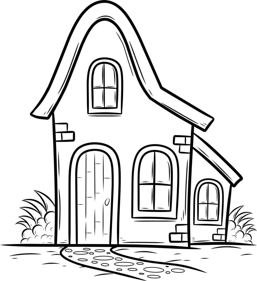 Cute house print or coloring adult book vector