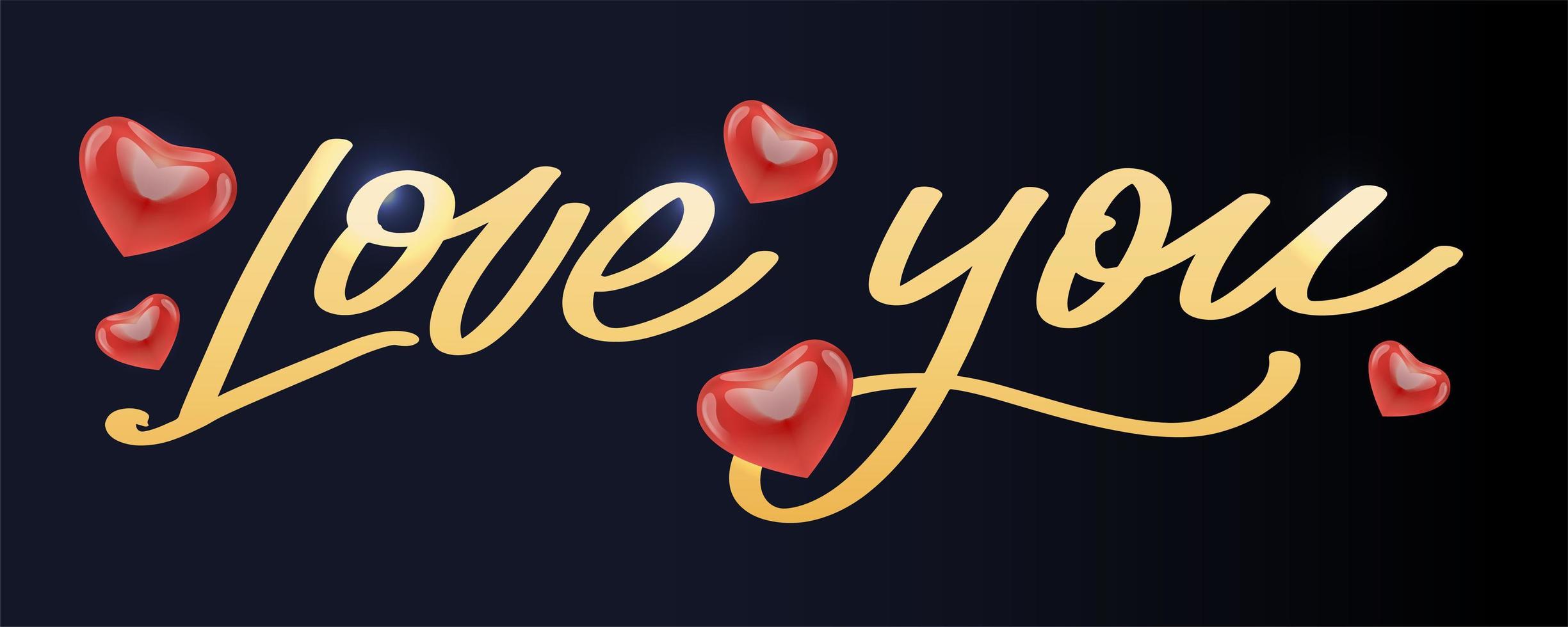 Love you text, hand lettering typography poster on red gradient background. Vector illustration. Romantic quote postcard, card, invitation, banner template.