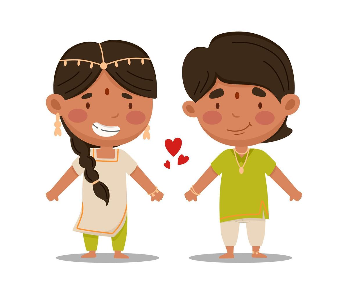 Indian couple. Vector illustration in a flat cartoon style