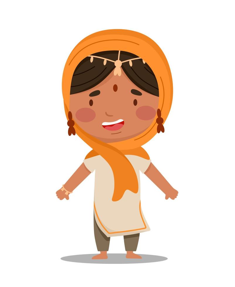 Indian girl is cute and funny. Vector illustration in a flat cartoon style