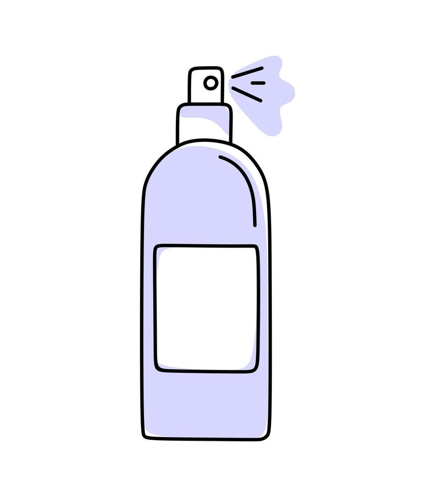 Hair care products. Hair spray. In very peri color. Vector illustration in doodle style.