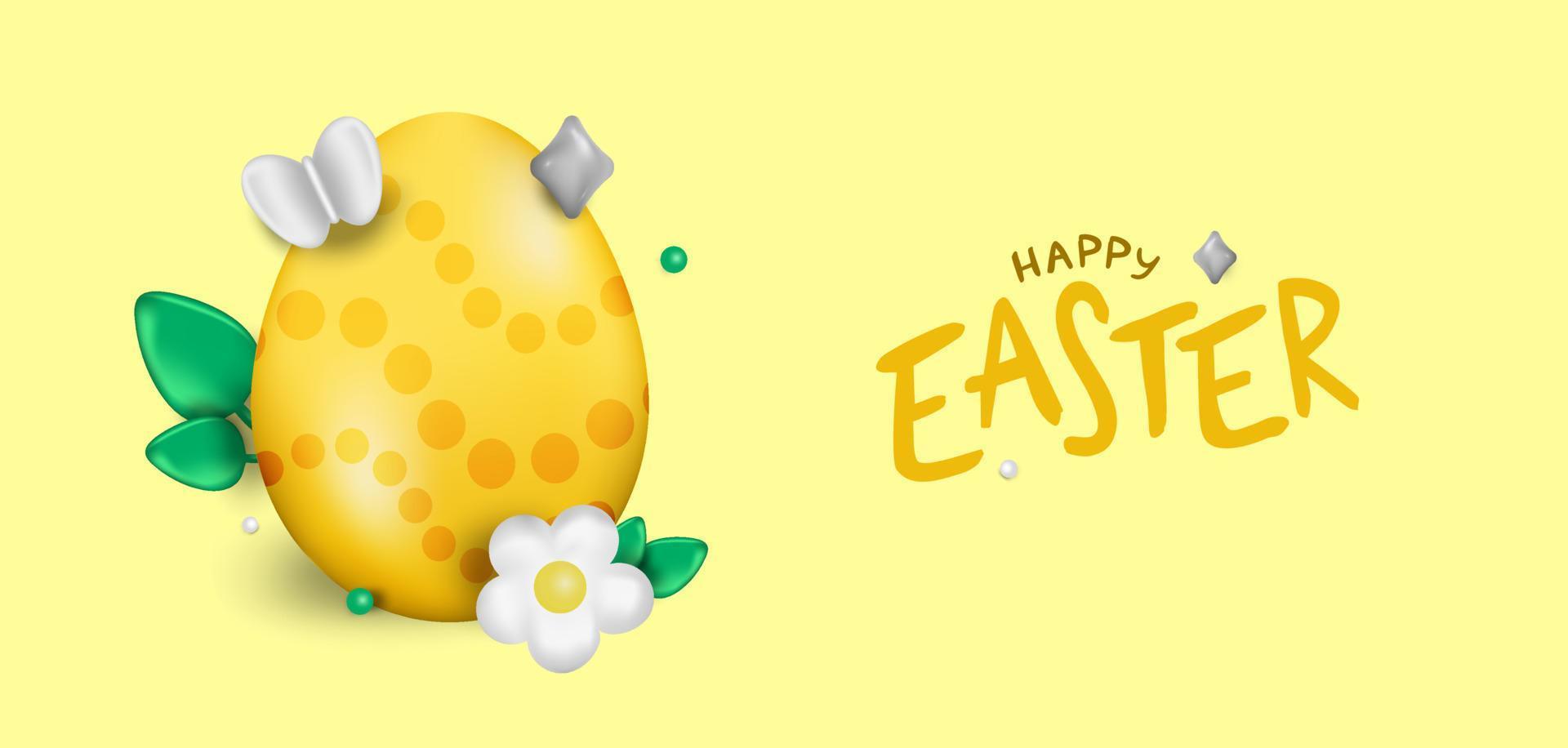 Easter day design. Realistic Easter eggs on a yellow background. Holiday banner, web poster, flyer, stylish brochure, greeting card, cover. Vector Easter background