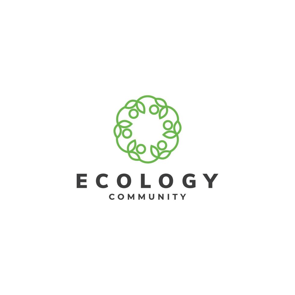 ecology community logo design with circular leaf symbol vector