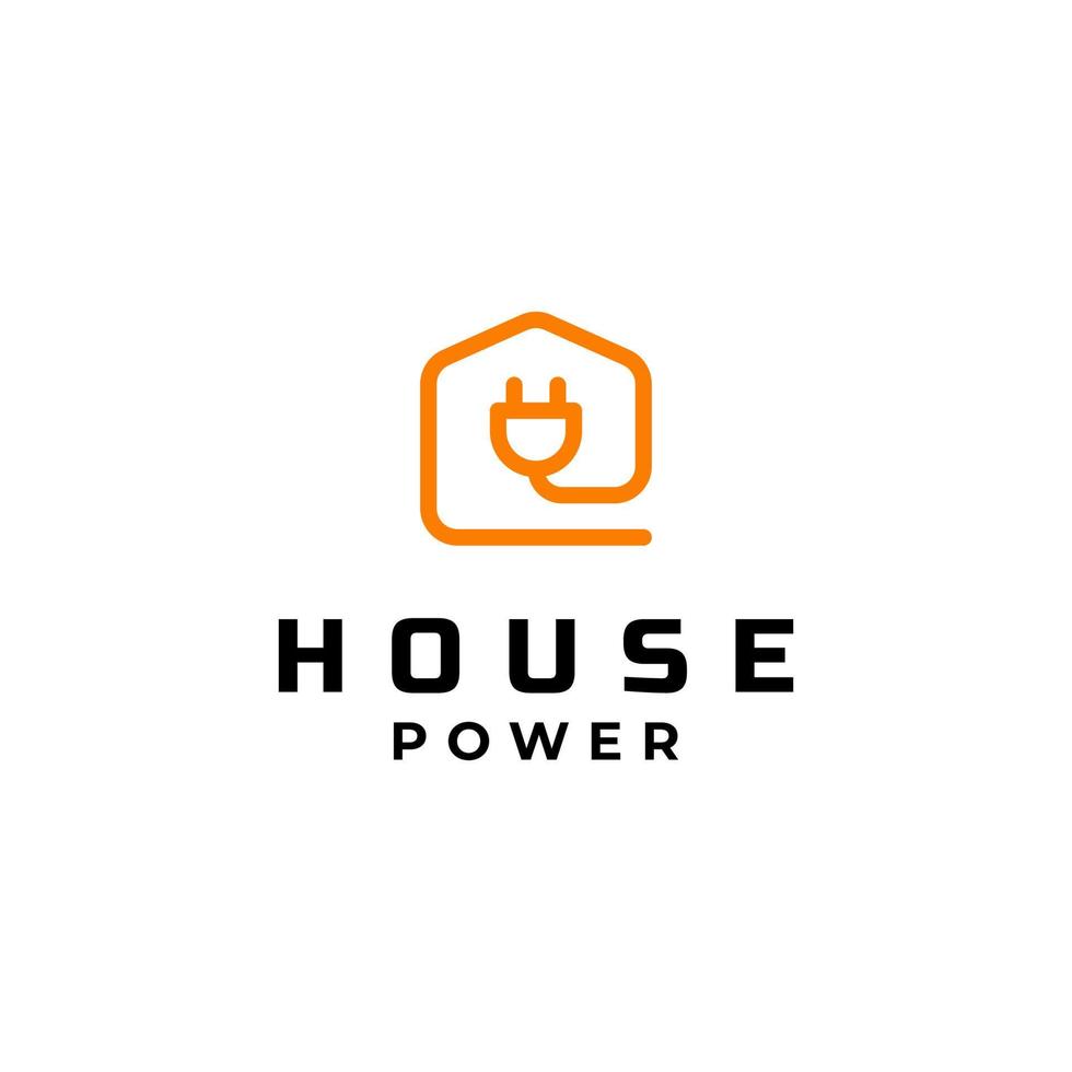 house power logo design with plug cable symbol and building outline vector