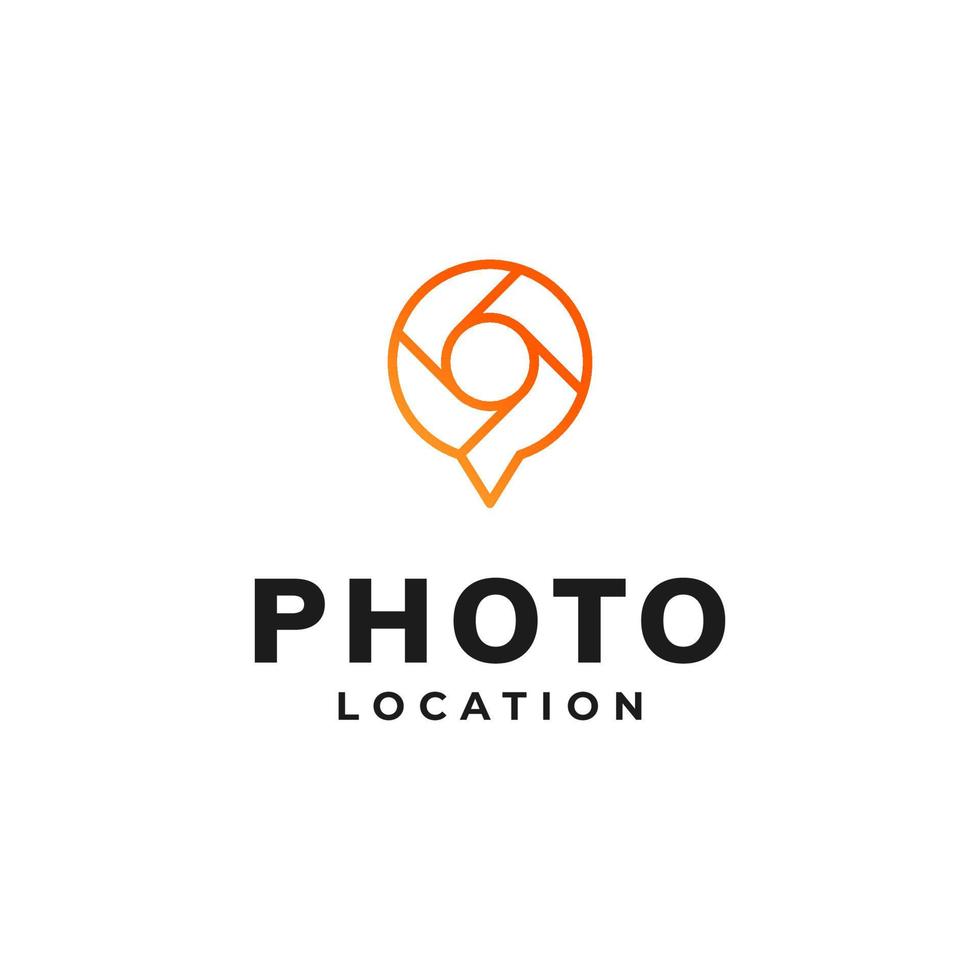 photo location logo design with camera shutter symbol and point vector