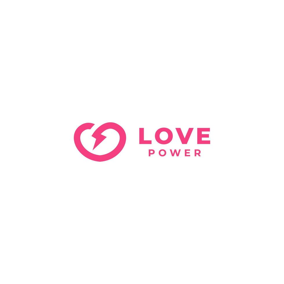 love power logo design illustration with heart and lightning symbol vector