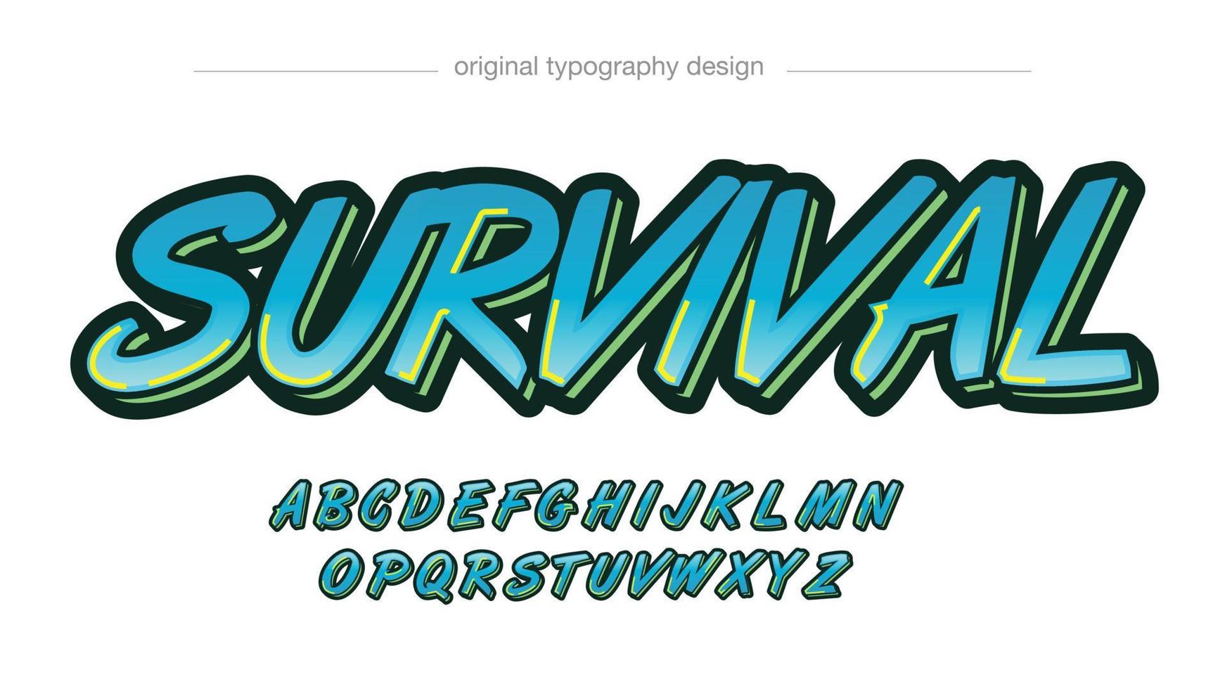 green and blue italic graffiti style typography vector