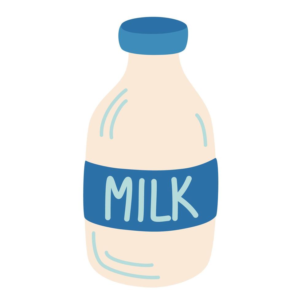 Bottle of milk. Dairy products. Healthy food. Lactose drink. For printing, brochures, shops, restaurants and farming, wallpapers, print products. Vector cartoon illustration.
