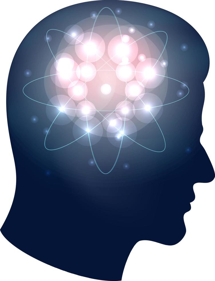 Human head silhouette and atomic symbol vector