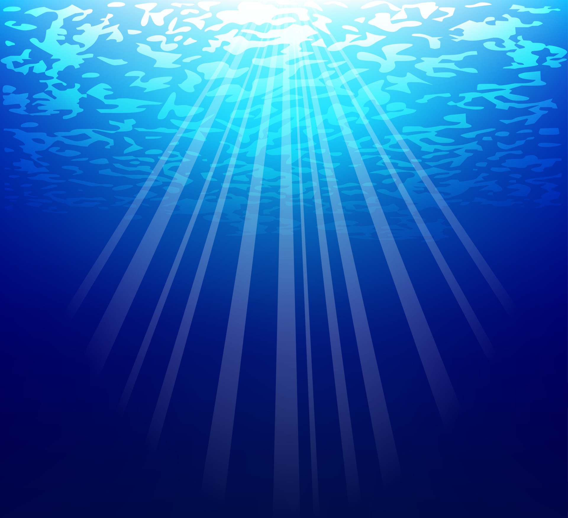 Underwater blue background in ocean with sunbeams Stock Photo