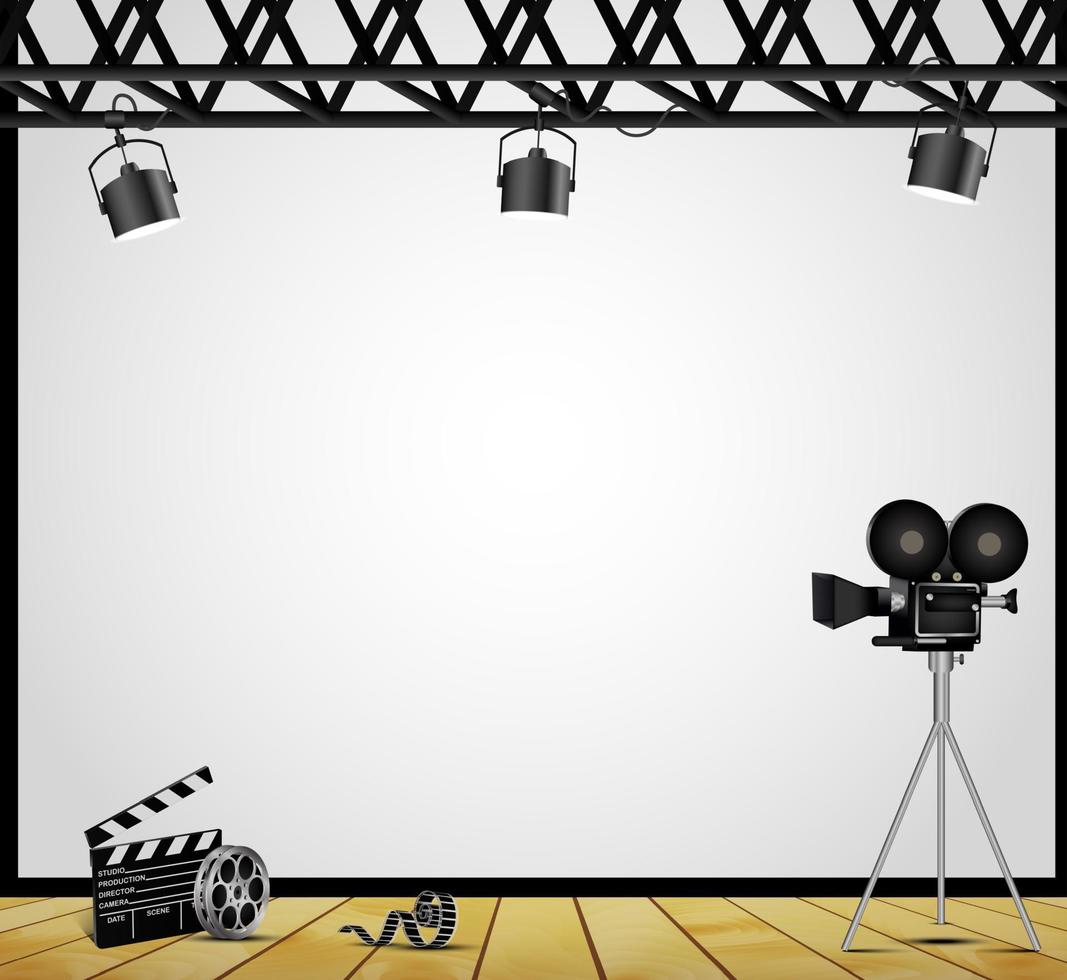 A vintage theater spotlight on a white background on the stage. vector