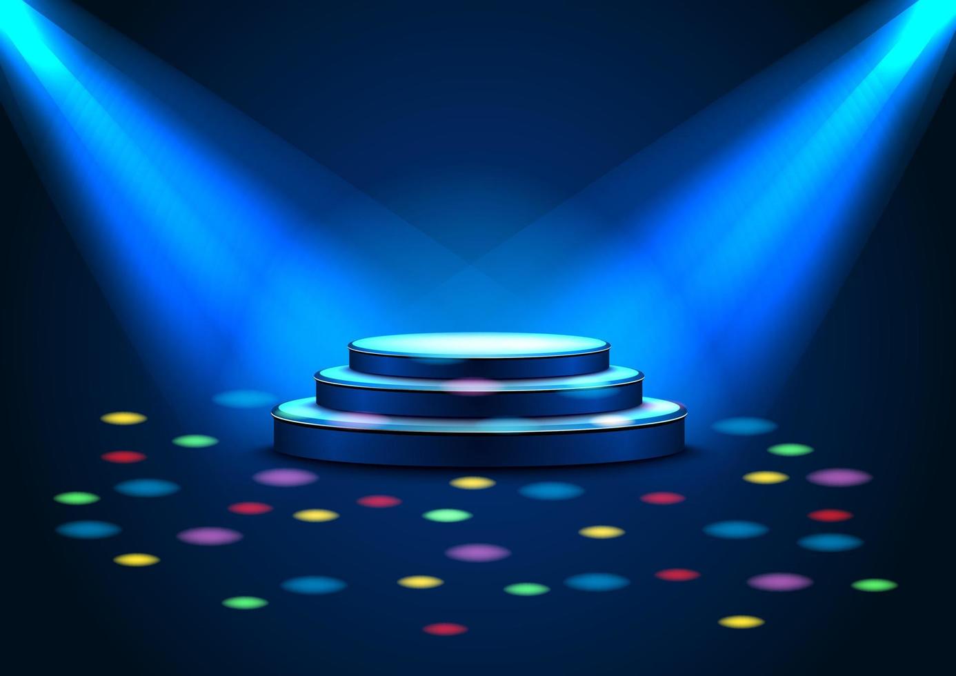 Empty stage with spotlights on stage with blue light and color rainbow vector