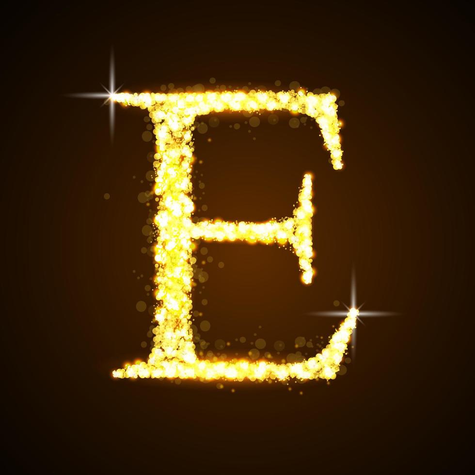 Alphabets E of gold glittering stars. Illustration vector