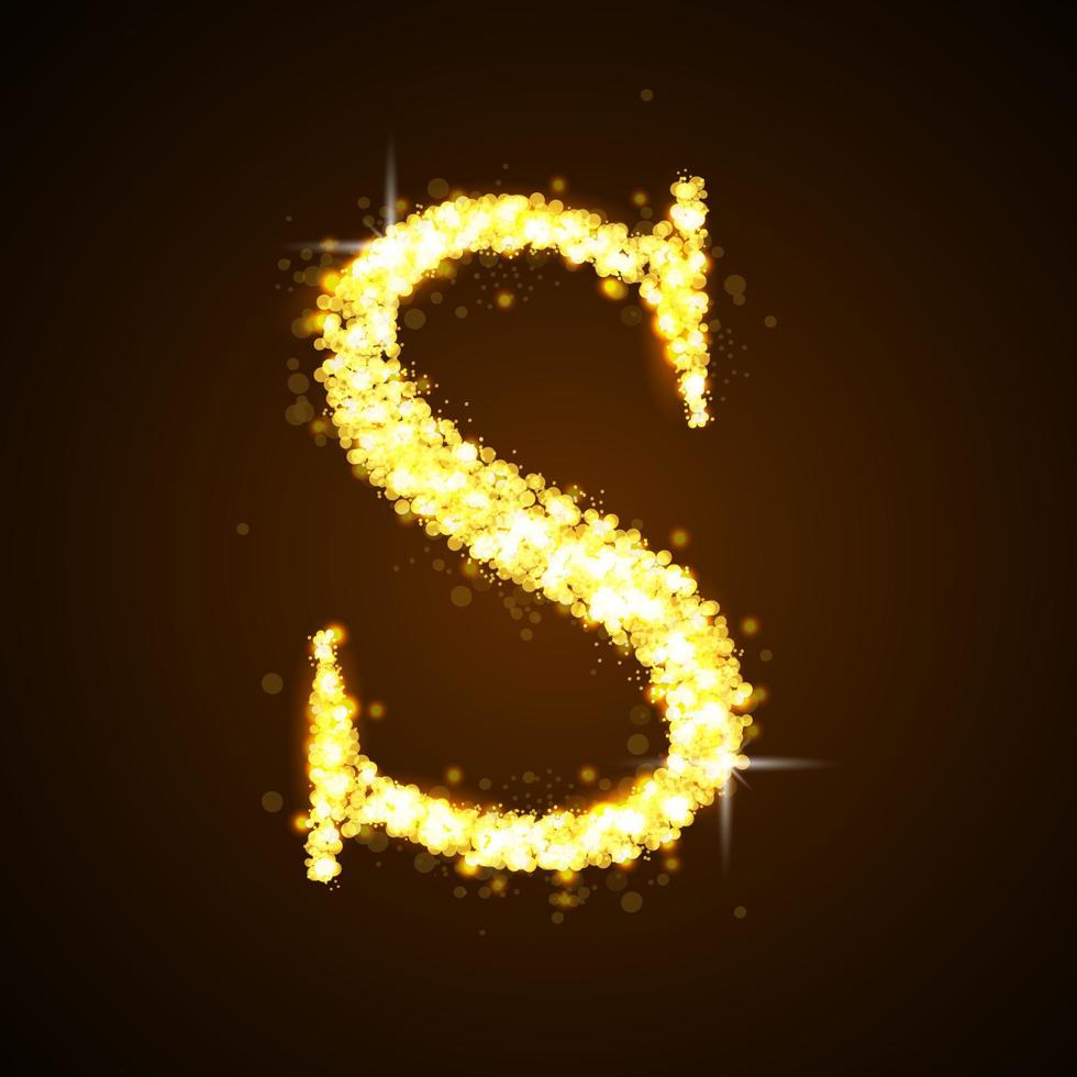 Alphabets S of gold glittering stars. Vector illustration