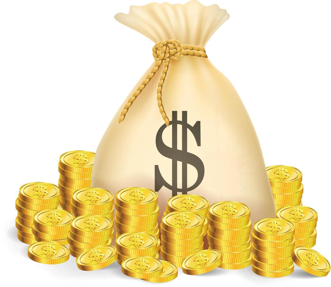 Moneybag with gold coins and dollar sign vector