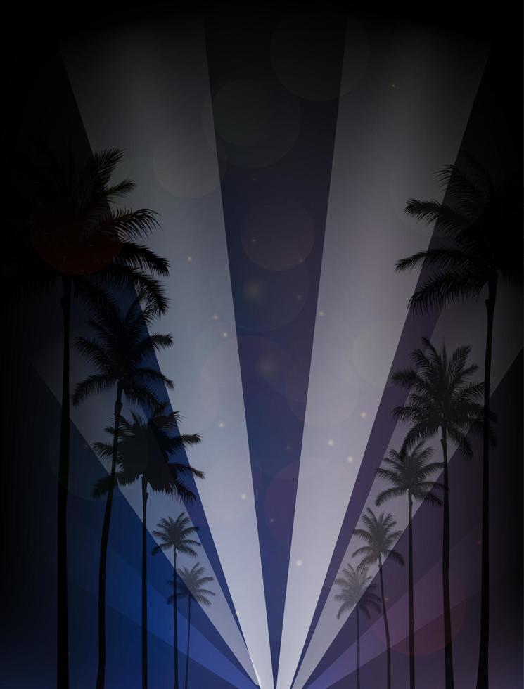 Palm trees silhouettes reflection in the water against night sky vector