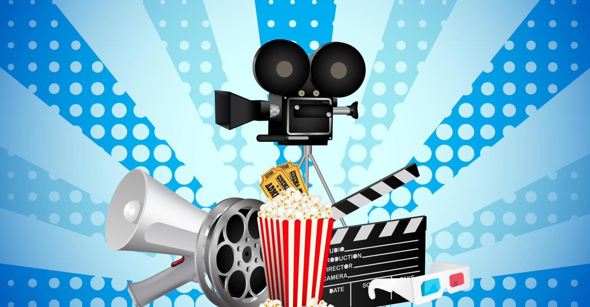 cinematograph in cinema films and popcorn vector