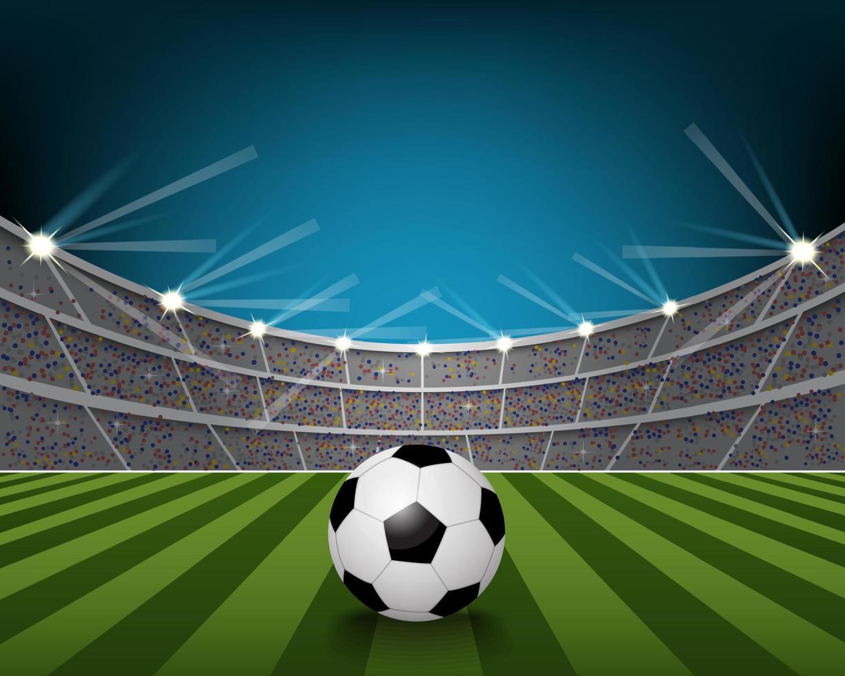 Soccer ball on the field of stadium with light. vector