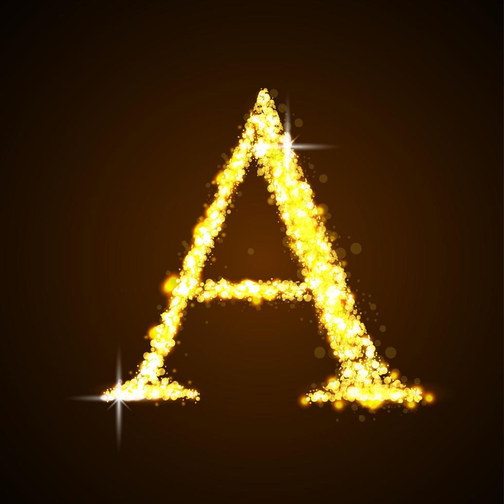 Alphabets A of gold glittering stars. Illustration vector