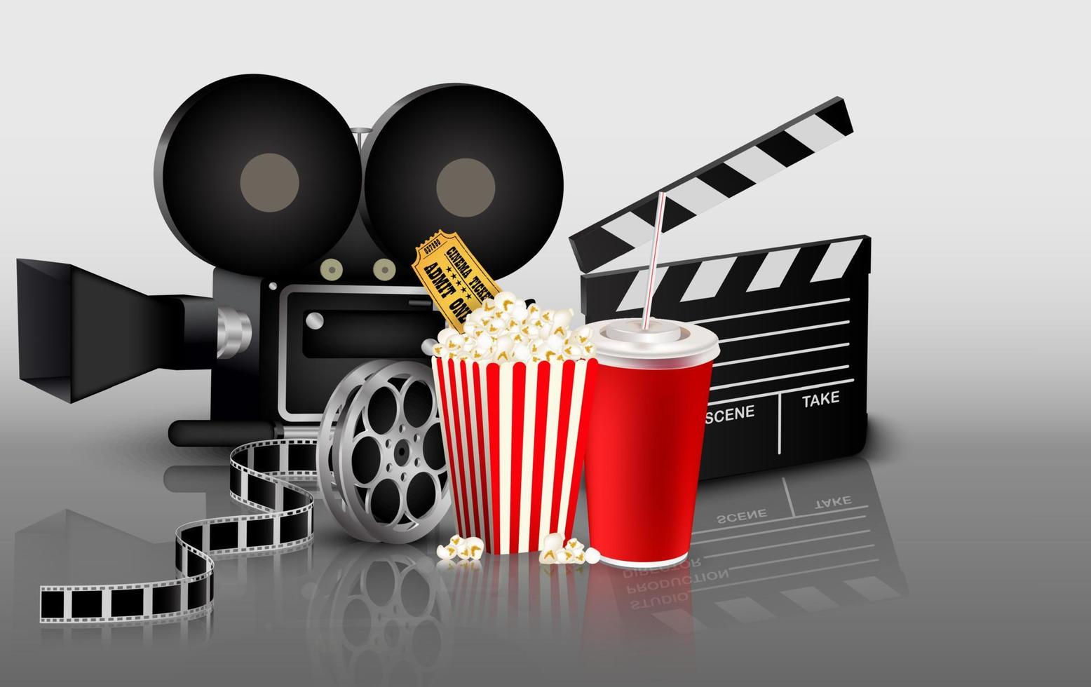 cinema property illustration vector with popcorn and drink