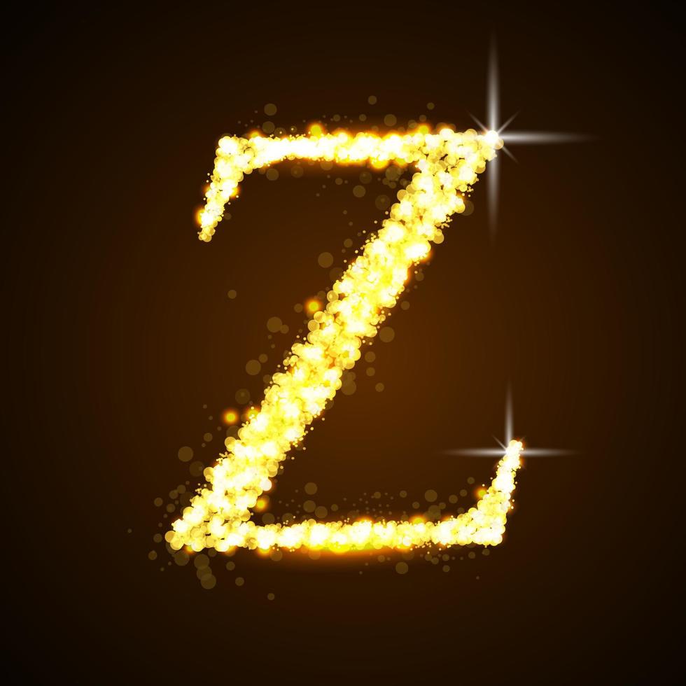 Alphabets Z of gold glittering stars. Illustration vector