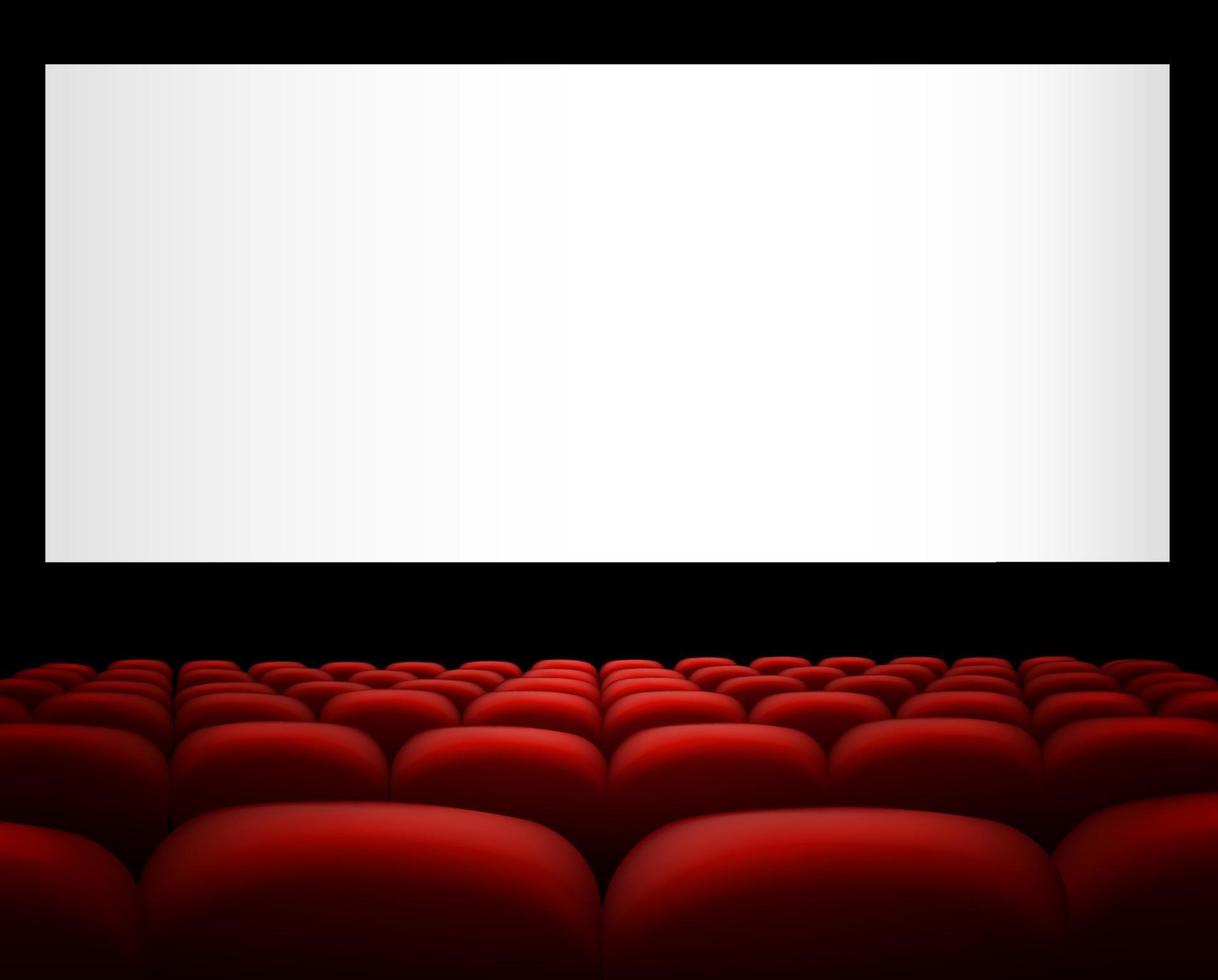 A illustration of a cinema with red upholstery and fittings, with a screen vector