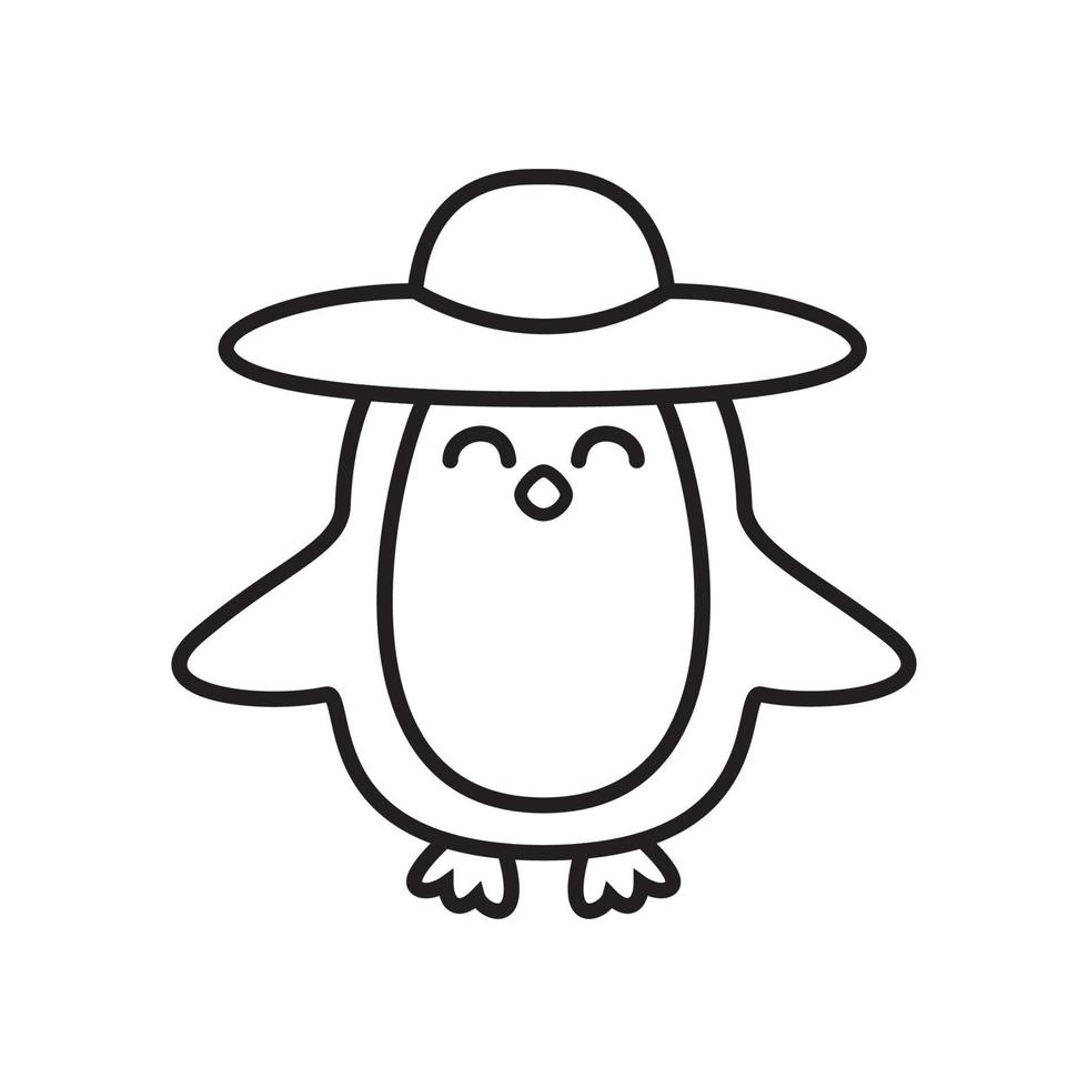 animal pájaro pingüino con hermoso sombrero linda línea de dibujos animados logotipo icono ilustración vector
