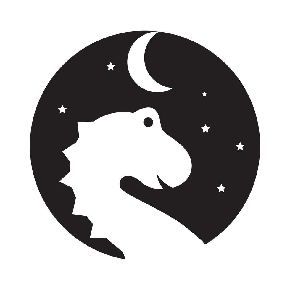 lindo dinosaurio con media luna noche logotipo símbolo icono vector diseño gráfico ilustración idea creativa