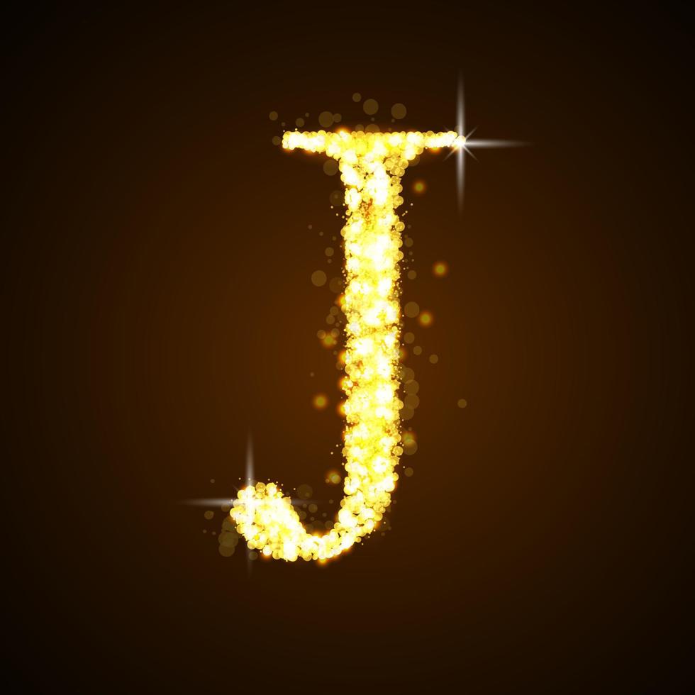 Alphabets J of gold glittering stars. Illustration vector