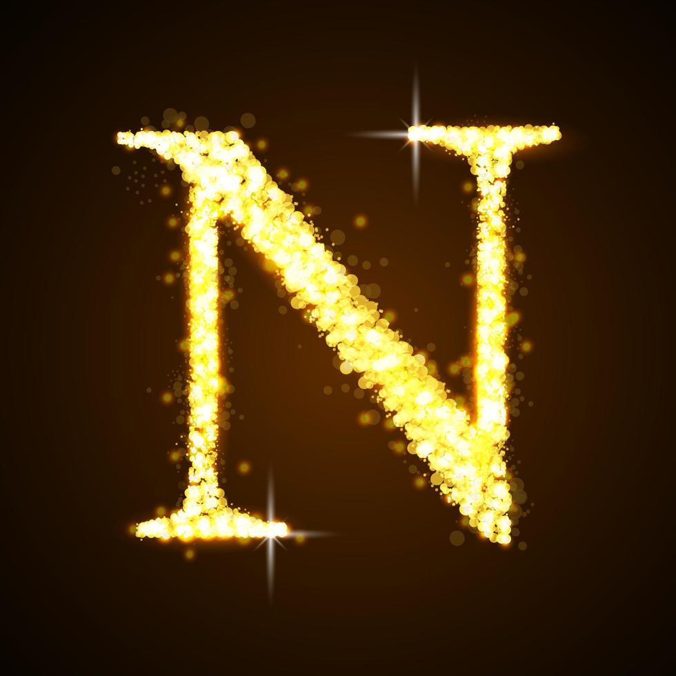 Alphabets N of gold glittering stars. Illustration vector