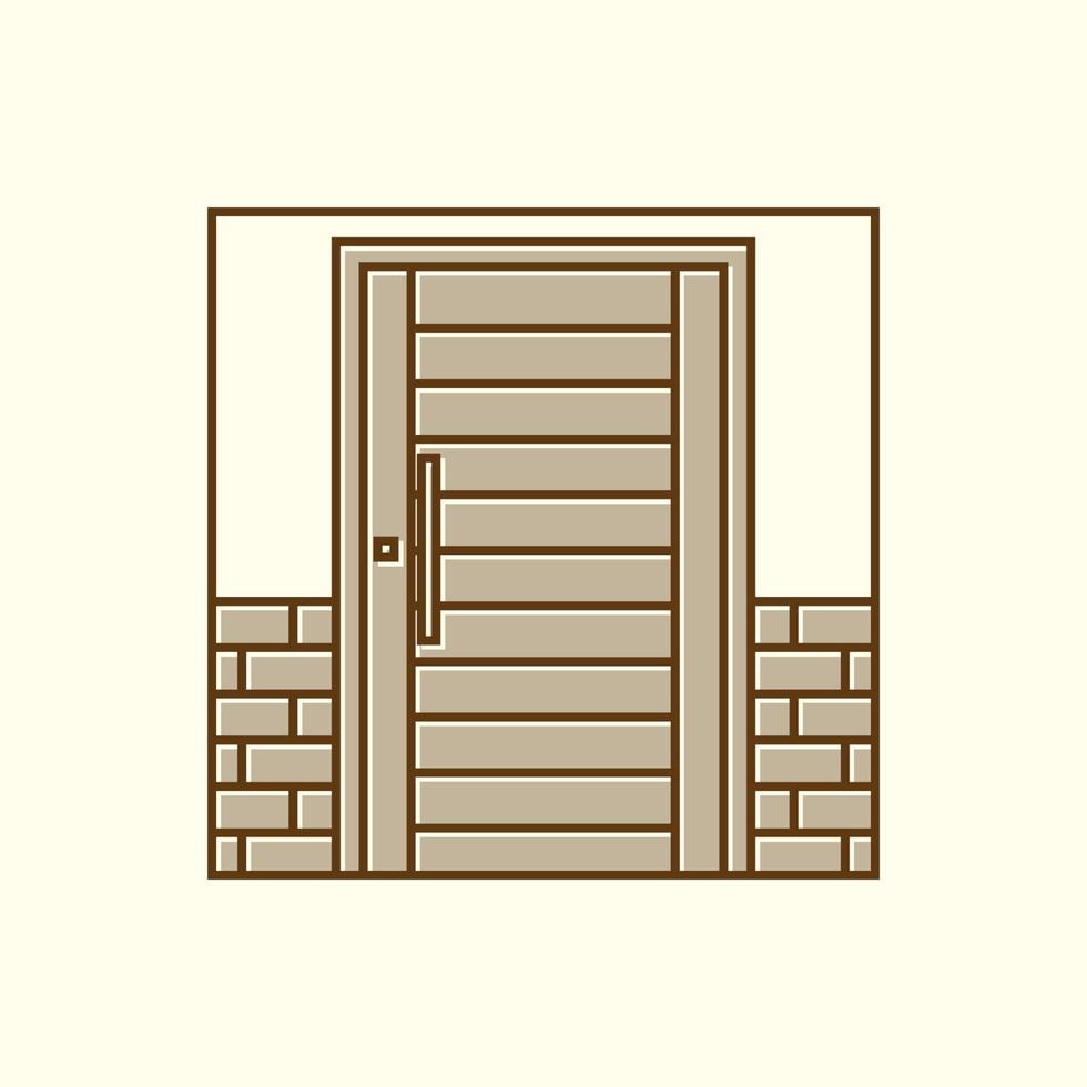 diseño de ilustración de icono de vector de logotipo vintage de madera de línea de puerta exterior