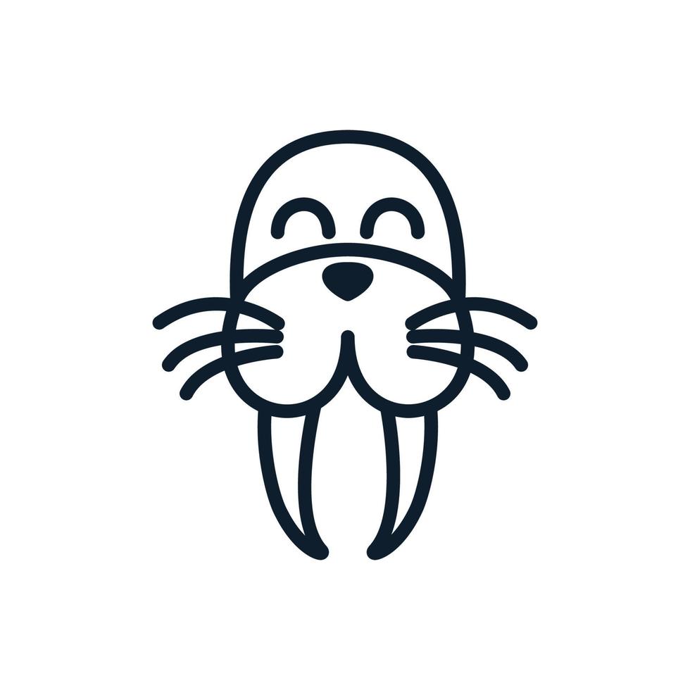 walrus or seal head smile line  cute  logo icon illustration vector