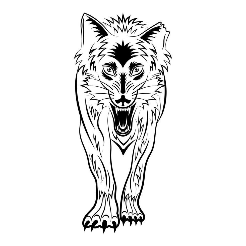 lobo esquema boceto vista frontal aislado fondo blanco vector