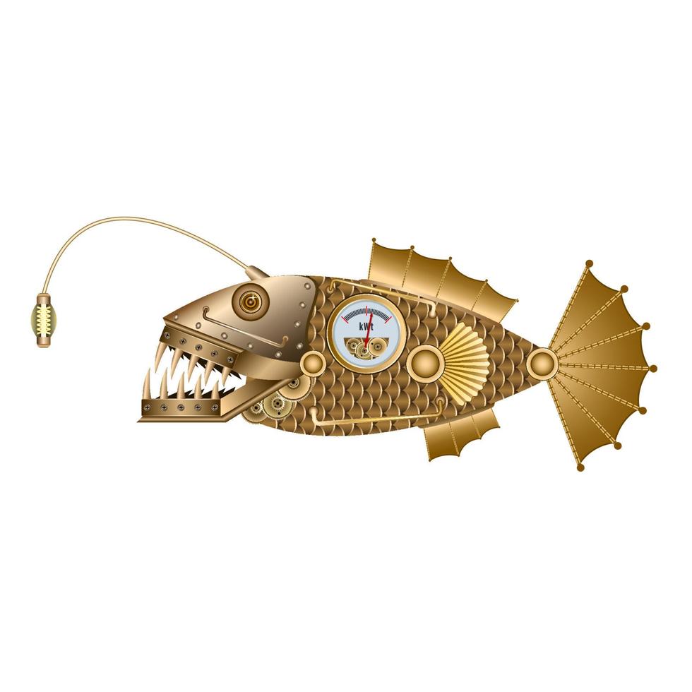 Steampunk golden fish isolated white background vector