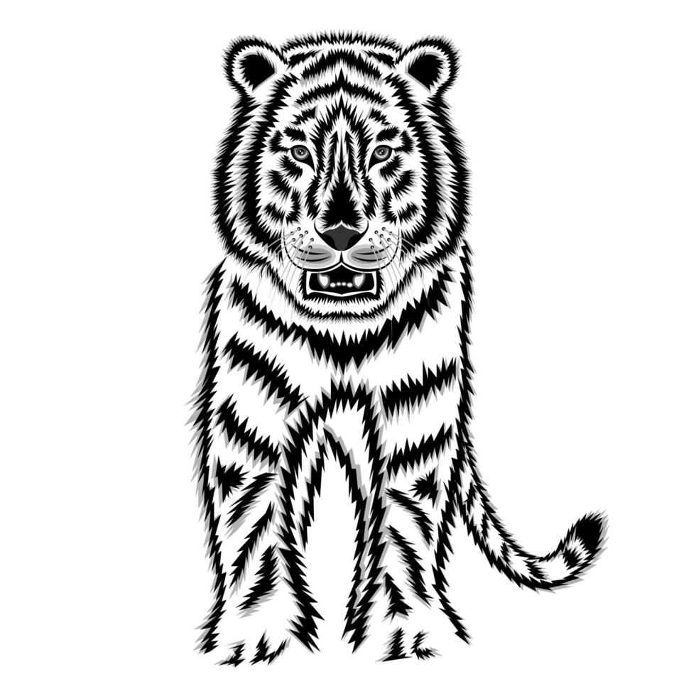 bosquejo de tigre vista frontal aislado fondo blanco vector