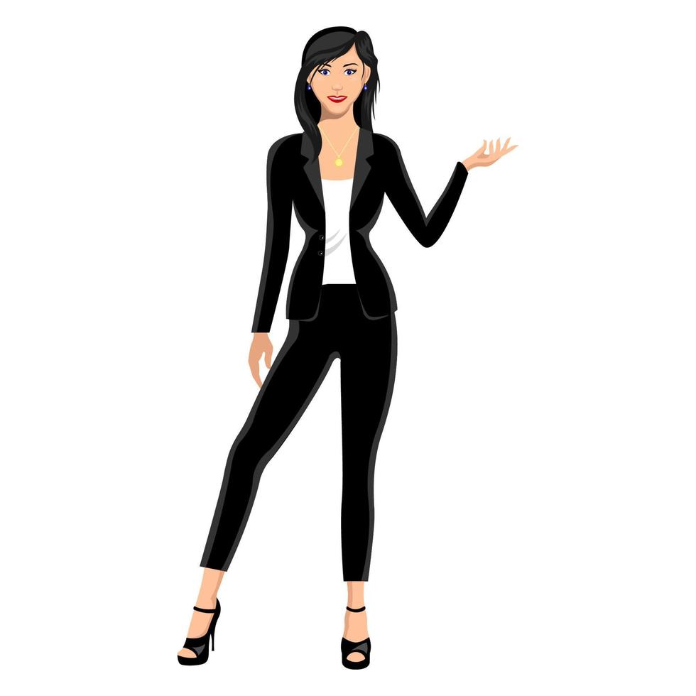 young brunette woman posing front view cartoon isolated white background vector