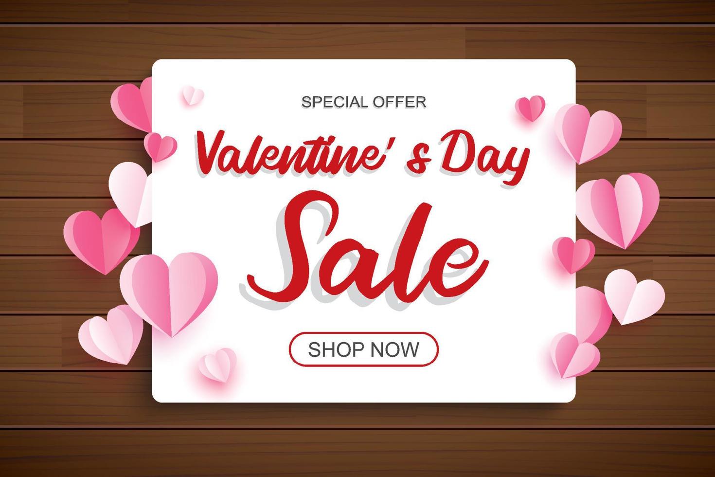 Valentines day sale banner template with heart and text on wood background vector