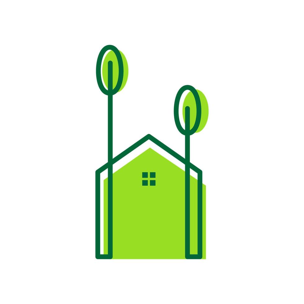 minimal green home with tree logo design vector graphic symbol icon sign illustration creative idea