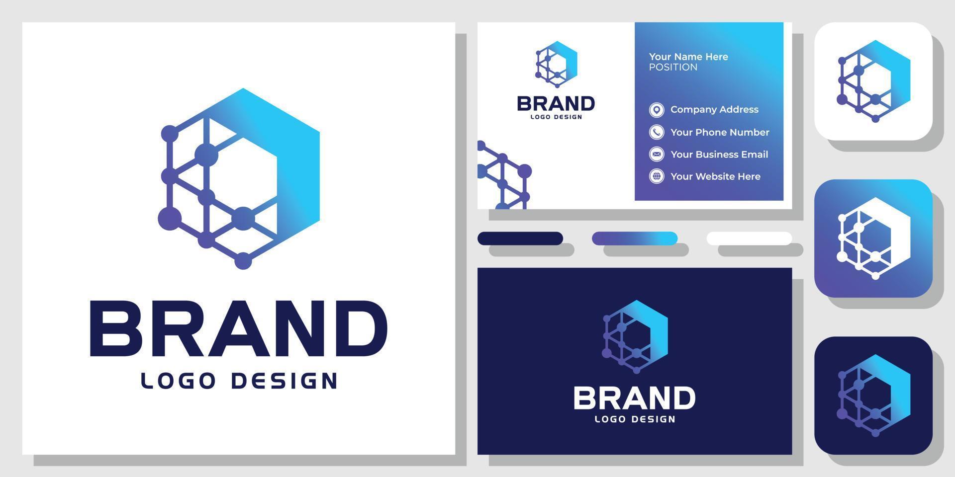 Hexagon Digital Technology Network Arrow Forward Data Modern Logo Design with Business Card Template vector