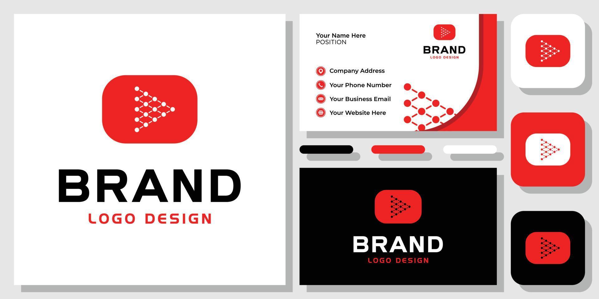 Play Button Connection Network Technology Media Video Modern Logo Design with Business Card Template vector