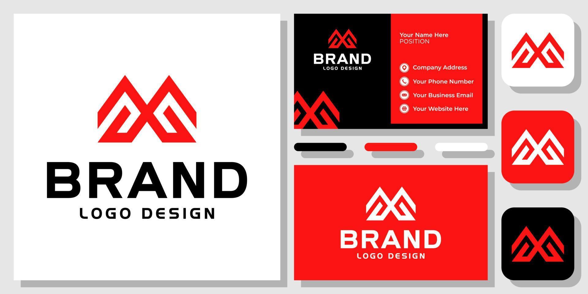 Initials Letter MW WM Monogram Geometric Strong Masculine Logo Design with Business Card Template vector